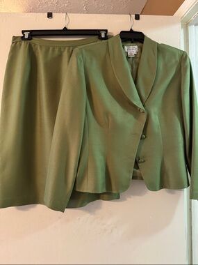 Adrianna Papell Olive Green A-Line Skirt Suit